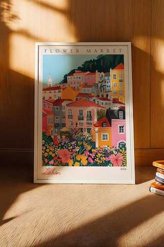 Lizbon Portekiz Çerçeveli Tablo Seyahat Severlere Salon Ve Ofis İçin Estetik Duvar Dekoru Travel Flower Market