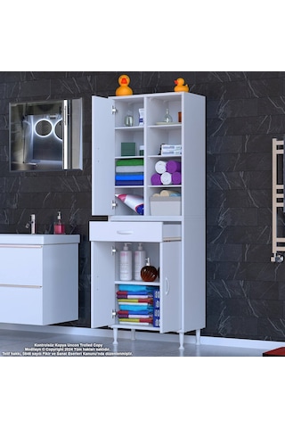 Eliusta Funci Beyaz Renk G:65 Cm Banyo Dolabı 3 Kapaklı 7 Raflı Dolap 65x173x32,5 Cm Boyutlarında Dolap Beyaz