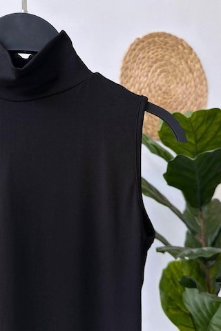 Likralı Balıkçı Yaka Tunik İçlik - Siyah