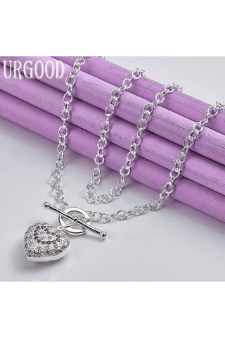 925 Ayar Gümüş Kalp Şeklinde Aaa Zirkon Kolye Kolye Kadın Düğün Parti Moda Takı İçin