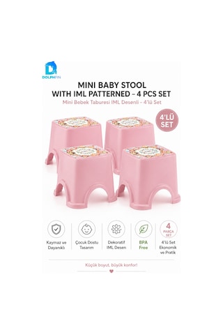 Iml Desenli Pembe Mini Çocuk Taburesi 4 Lü Set Bpa Free