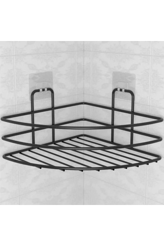 Kendiliğinden Yapışkanlı Montaj Gerektirmeyen Tek Katlı Banyo Askı Köşe Şampuanlık Siyah 4172 Çok Renkli