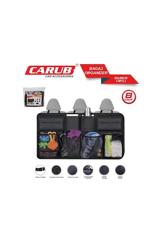 Oto Bagaj Organizer 8 Cepli 85x48cm Cırtlı Siyah