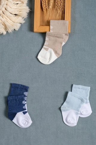 Cocole Socks Erkek Çocuk Soket Çorabı 3 Lü Set Pamuklu Minimalist Desenli Çok Renkli