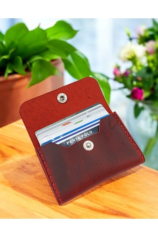 Cronder Hakiki Deri Yan Model Kutu Cüzdan Kartlık Kırmızı