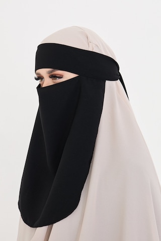 Siyah Tesettür Tek Katlı Peçe Medine İpeği Arkadan Bağlamalı 1026 01 Siyah