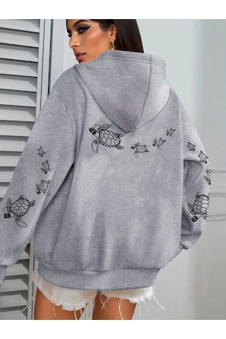 Tarzsokak Yaratıcı Kaplumbağa Yüzme Baskılar Kadın Giyim Hoodie Sıcak Spor Üstleri Tüm Maç Rahat Spor Y Gri