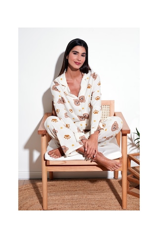 Lela Reguar Fit Yumuşak Dokulu Bayan Pijama Takımı 611Pt288Y Bej