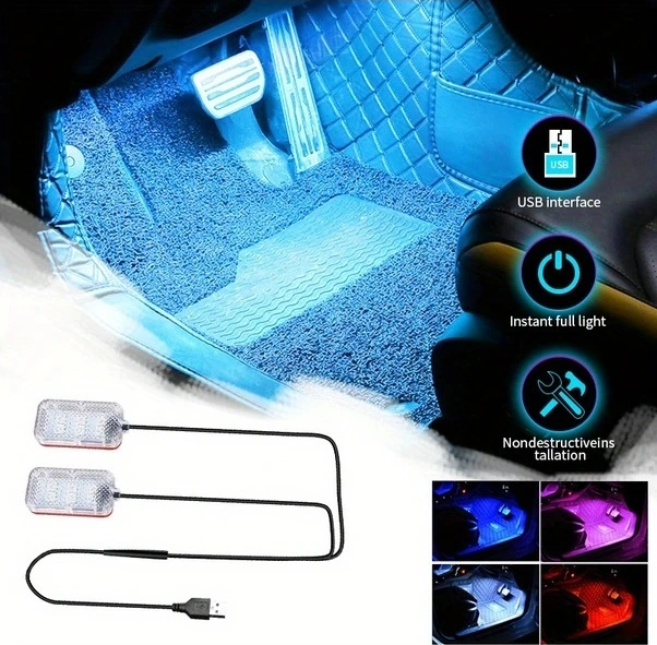 Trendooze Turcoshop11 Usb Led Araç İç Aydınlatma 1 Çek 2 Mavi Işık Şeridi Otomobil Dekorasyon