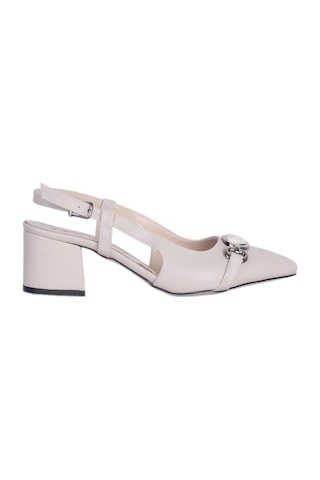 Ayışığı 2812 Krem 5cm Slingback Cilt Kadın Topuklu Ayakkabı