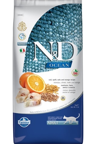 N&D Ocean Morina Balıklı ve Portakallı Düşük Tahıllı Yetişkin Kedi Maması 5 KG N&D Ocean Morina Balıklı ve Portakallı Düşük Tahıllı Yetişkin Kedi Maması 5 KG