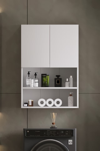 Deniz Modern Banyo Dolabı 2 Kapaklı Raflı Düzenleyici Çok Amaçlı Beyaz