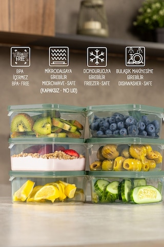 Vienev 6'lı 350 Ml Buzdolabı Dondurucu Organizer Saklama Kabı Yeşil