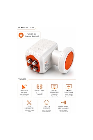 Fury Sp-401 Dörtlü Universal Lnb Full Hd 4k Uhd Çanak Anten Uydu Alıcı Başlığı