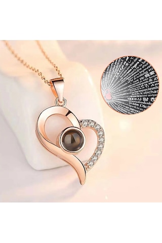 Herşey Nota 925 Ayar Gümüş 100 Dilde Seni Seviyorum Yazılı Projektör Kolye Gümüş