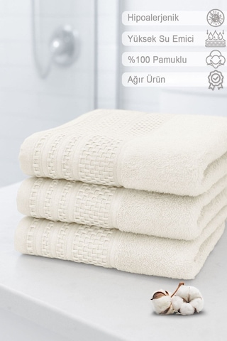 Softure 3 Lü El Yüz Havlusu Günlük Kullanım 50x90 Cm Yumuşak, Dayanıklı, Hızlı Kuruyan Ekru