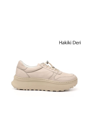 Gönderi(R) Gönderi R Bej Lastik Bağcıklı Comfort Dolgu Taban Hakiki Deri Sneaker Bej