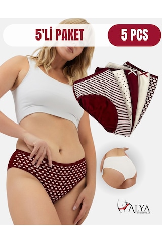 Alya Underwear Pamuklu Kadın Külot Slip Empirme Baskılı Yüksek Bel İç Çamaşırı - 5'li Paket - Lacivert Bordo P27