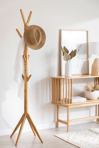 Digithome Bambu Portmanto Askılık 8'li Modern Vestiyer Ayaklı Askılık Ahşap Elbise Askısı Db-0026 Kahverengi