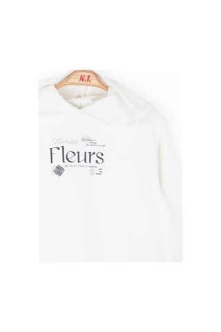 Kız Çocuk Pamuklu Sırtı Tirko Detaylı Fleurs Sweatshirt-14790 Ekru