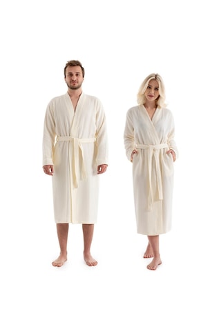Unisex Kimono Müslin Bornoz + Havlu Seti Ekru-ekru Ekru
