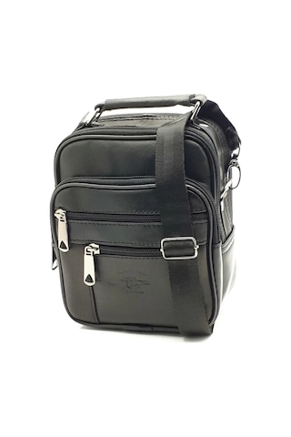 Newish Polo Erkek Siyah Hakiki Deri Çelik Kasalı Omuz Ve El Çantası 15x19cm New274 Siyah
