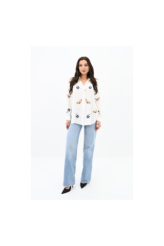 Koza Butik Kadın Nakış İşlemeli Oversize Gömlek 1735-24 001