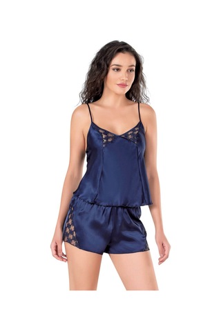 E Bulurum Lacivert Saten Babydoll Şort Takımı Lacvert
