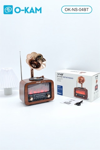 O-kam Ok-ns-04bt Bluetooth Gramofon Şömine Efektli Radyo