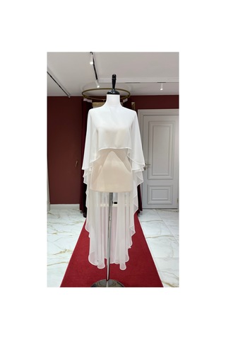 Ezni Atelier Şifon Gelin Pelerini 140 Cm Transparan Gelinlik Pelerini Uzun Gelin Pelerini Zarif Düğün Pelerini Beyaz Beyaz