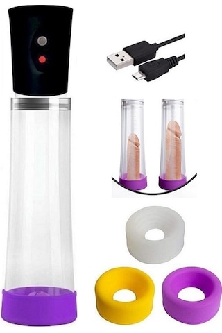 Erofoni Yeni Nesil Usb Şarjlı 20 CM Otomatik Vakumlu Penis Pompası + 3 Giriş Başlığı