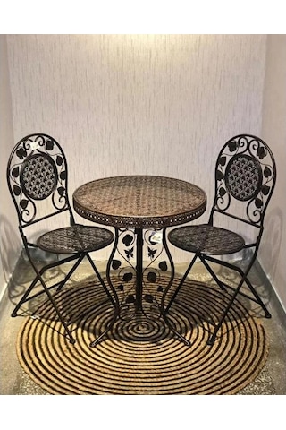 Panalı Ferforje Metal Masa Sandalye Seti Brown Mg43 Çok renkli