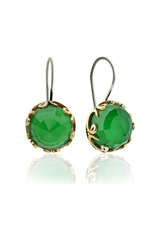 Zümrüt Taşlı Vav Harfi Motifli Otantik Gümüş Kadın Set