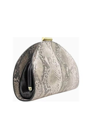 Studio Amelia Studıo Amelıa Zamora Gri Yılan Derisi Desenli, Altın Donanımlı Zarif Kadın Clutch Çanta