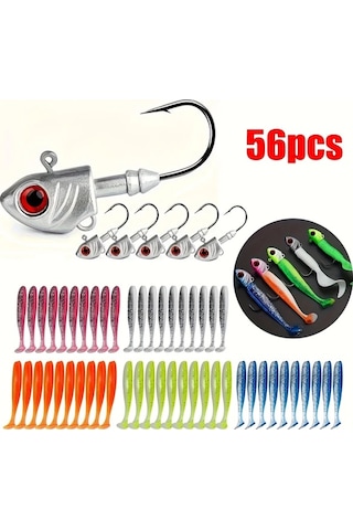 Fochsia 20g 0.705oz 56 Parça Balıkçılık Seti 5g 7g 10g 14g Kurşun Ağırlık 6 Jig Kafa 50 Yumuşak Yem Tatlı Tuzlu Su Balık Avı