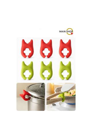 Mainshop 6 Adet Mutfak Tencere Kapağı Kaşık Tutucu Tava Tencere Kapağı Kaldırıcı M-50 Çok Renkli