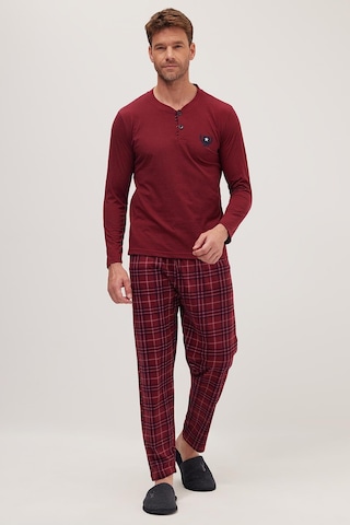 Tudors Erkek Regular Fit Pamuklu Düğmeli Yaka Beli Lastikli Desenli Bordo Pijama Takımı-39790 Bordo