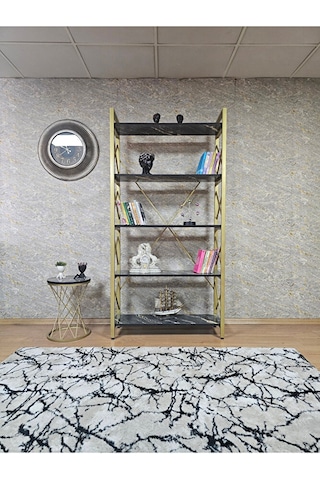 Gold Boyalı Kitaplık - 5 Raflı Suntalem Lüks Kitaplık Luanda Çok Renkli