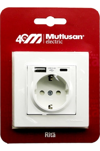 Rita Usb +type-c Li Topraklı Priz Beyaz Çerçeveli