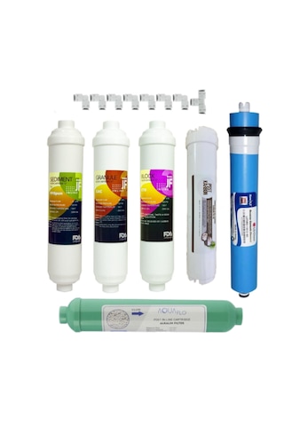 6 Aşamalı Su Arıtma Cihazı Filtre Seti Inline Filtre+ Ro Membran + Post Karbon Açık Kasa Uyumlu Tam Set Filtre Seçeneği - 6 Lı Filtre