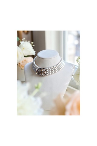 Zirkon Taşlı Choker İnci Kolye Kırlangıç Kuş Figürlü Beyaz