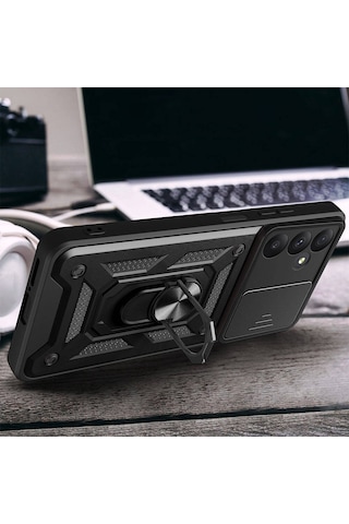 Samsung Galaxy A35 İle Uyumlu Kılıf Magnetik Standlı Kamera Korumalı Sürgülü Kapak