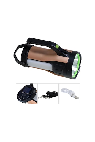 EL FENERİ PROJEKTÖR SOLAR ŞARJLI 10W+COB LED RANCHI HEL RC-T96 Kırmızı - Siyah