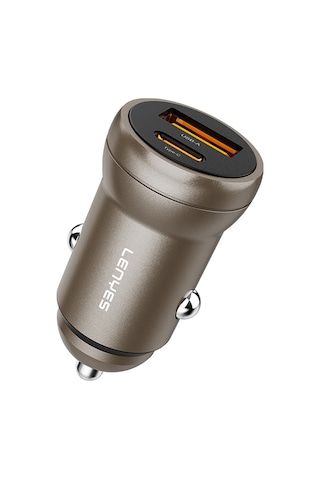 Lenyes Ca63 Hızlı Şarj Özellikli Dual Usb-a + Type-c Portlu Pd Araç Şarj Aleti 30w Gold Gold