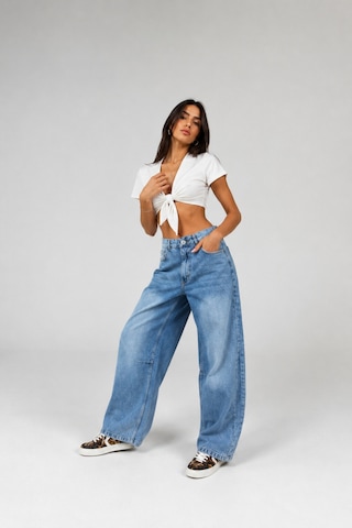 Bluemarlin Buz Kar Ön Yan Parçalı Diz İşlemli Baggy Jeans Mavi