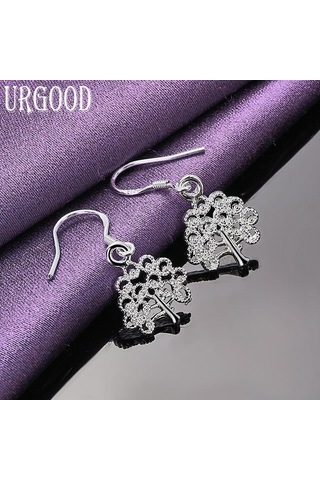 925 Ayar Gümüş Ağaç Damla Küpe Moda Takı