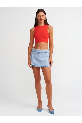 Dilvin Poliamid Crop Top Kırmızı