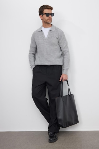 Tudors Erkek Slim Fit Dar Kesim Polo Yaka Gri Kazak-41796 Açık Gri