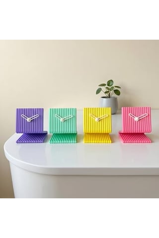 Dekoratif Masa Saati Sarı - Sessiz Analog Tıklamayan, Modern Minimalist, Ofis Çalışma Masası Ve Yatak Odası Başucu Saati, 9x11 Cm Küçük, Pille Çalışan Diğer