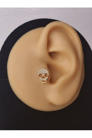 Kuru Kafa İskelet Skull Modeltragus Helix Piercing Ear Cuff Kıkırdak Çelik Küpe Gold